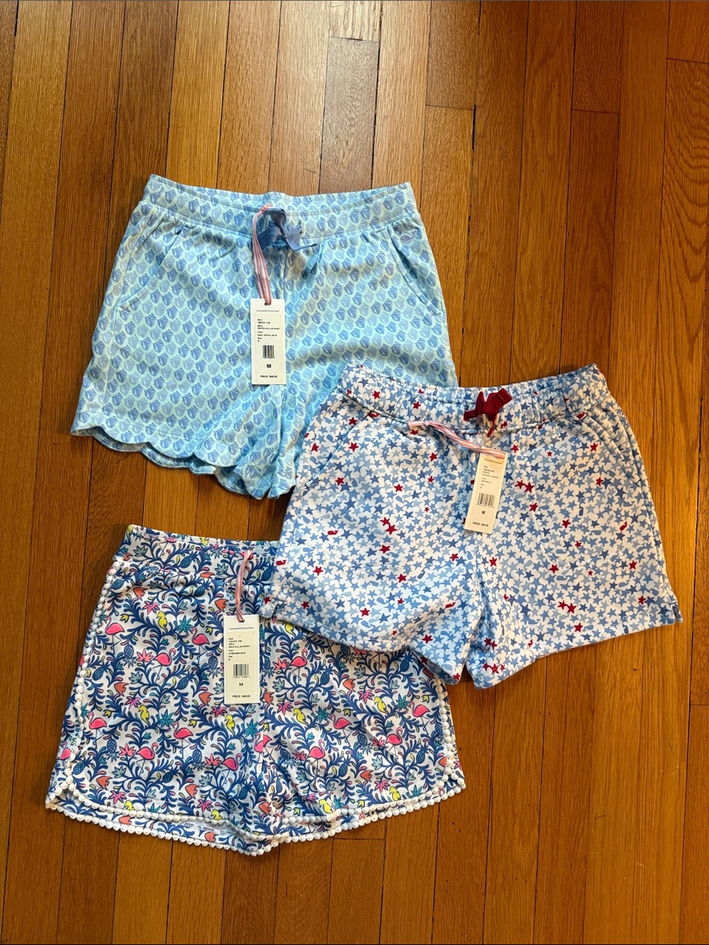 New Vineyard Vines Girl’s Light Blue Patterned High Waist Shorts Trio